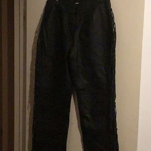 Black 100% Leather Pants w Leather fringe on each leg